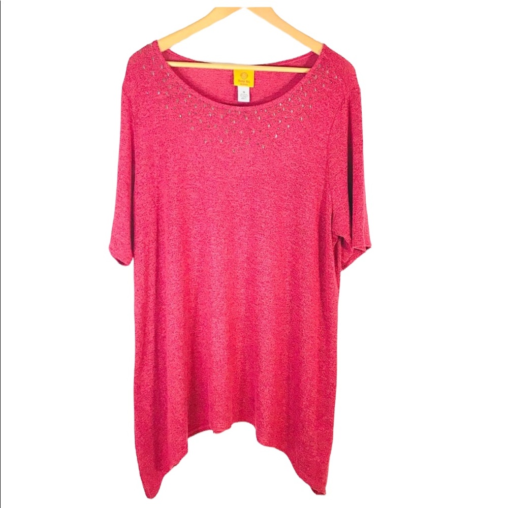 Ruby Rd Plus Size 1X Pink Embellished Handkerchief Hem Top Bling Tunic - Picture 5 of 8